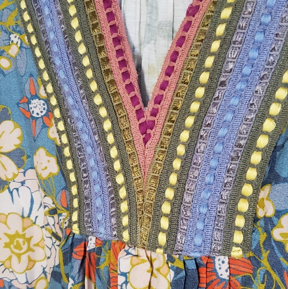 Anthropologie Blank London Xsmall Multicolor Floral V-Neck Embroidered Blouse - Picture 5 of 8